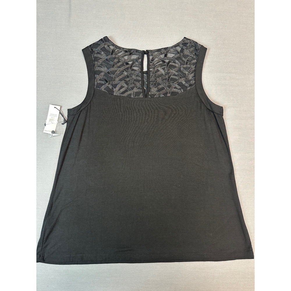 NWT* Dex Womens 1X Black Lace Yoke Sleeveless Top Keyhole Back Plus Size - Picture 3 of 6